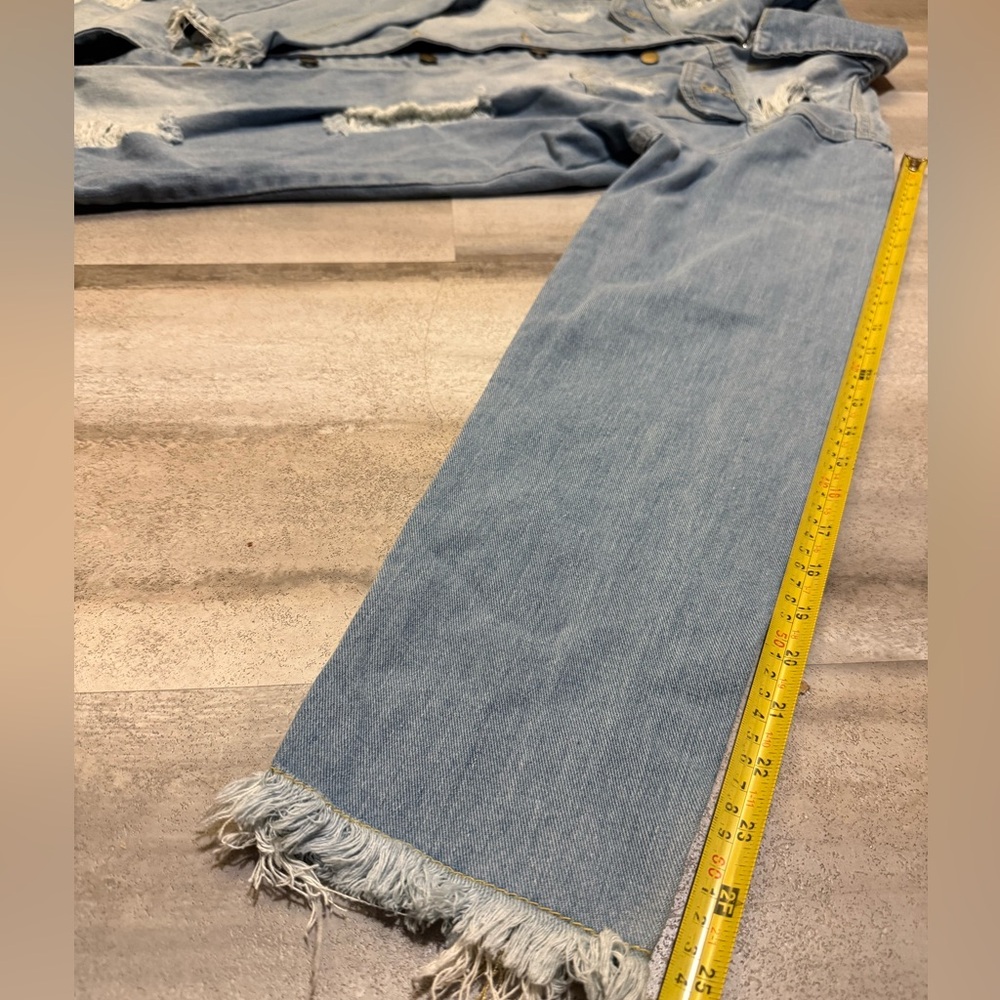 Women's Distressed Light Blue Denim Jacket - Picture 7 of 9